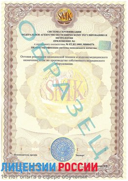 Образец сертификата соответствия (приложение) Одинцово Сертификат ISO 13485